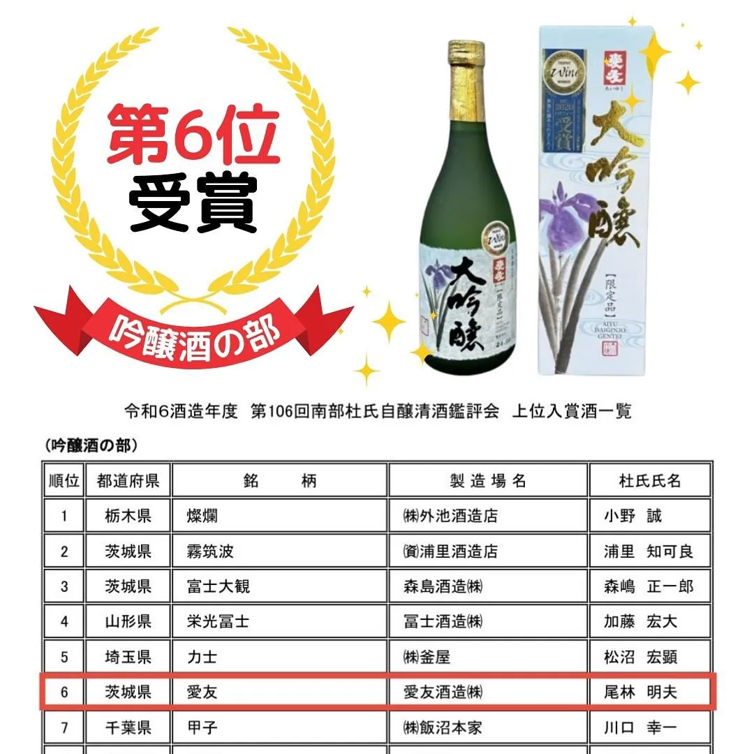 【速報】「第 106回南部杜氏自醸清酒鑑評会」にて全国6位受...